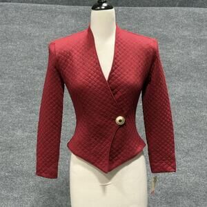 Vintage Cynthia Howie Jacket Womens 2 Petite Red Quilted Asymmetrical Button 90s
